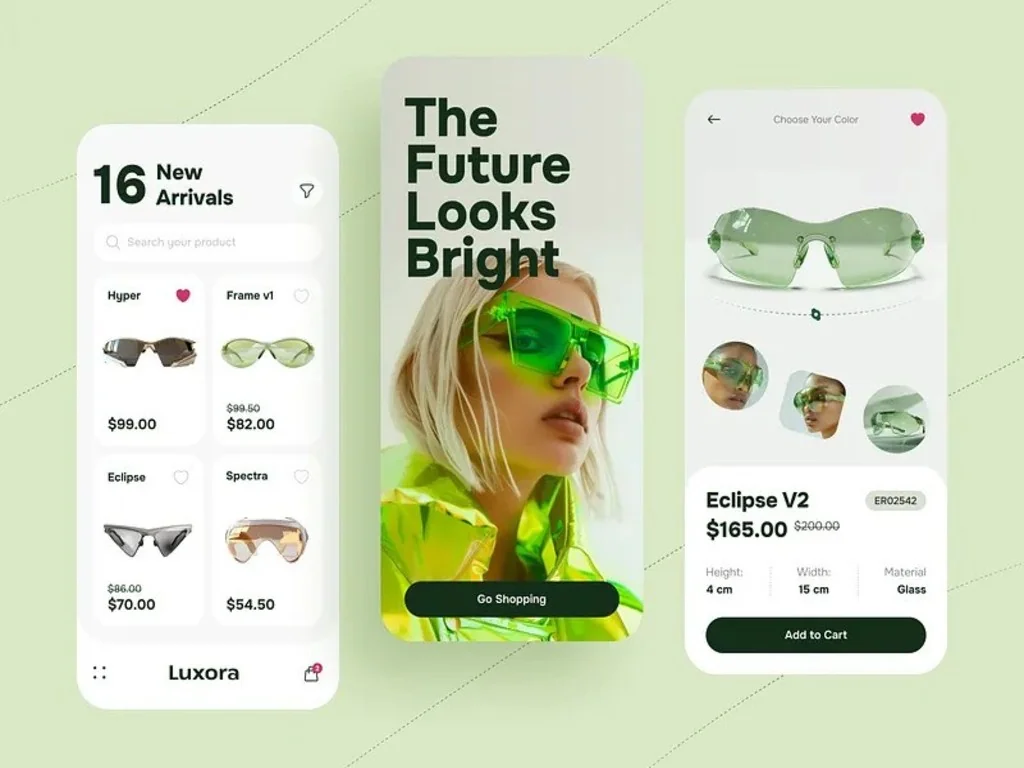 Luxury glasses e-commerce UI design — DartSyn UX portfolio