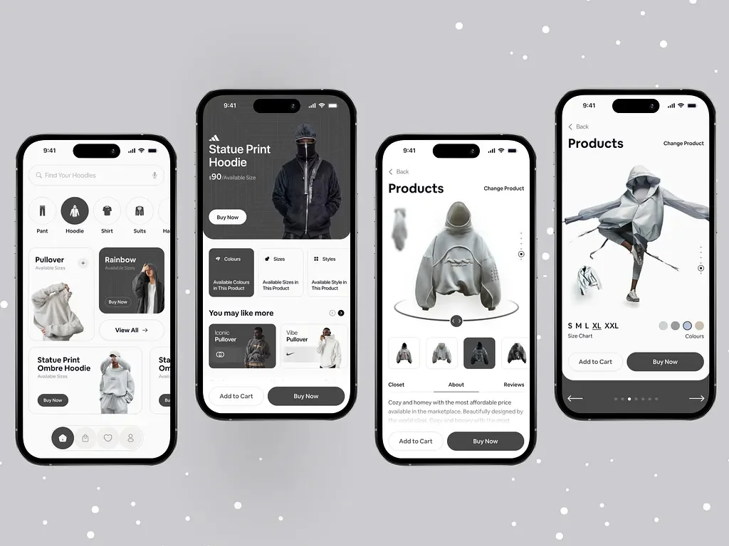 Premium streetwear dark ecommerce app — DartSyn UI design
