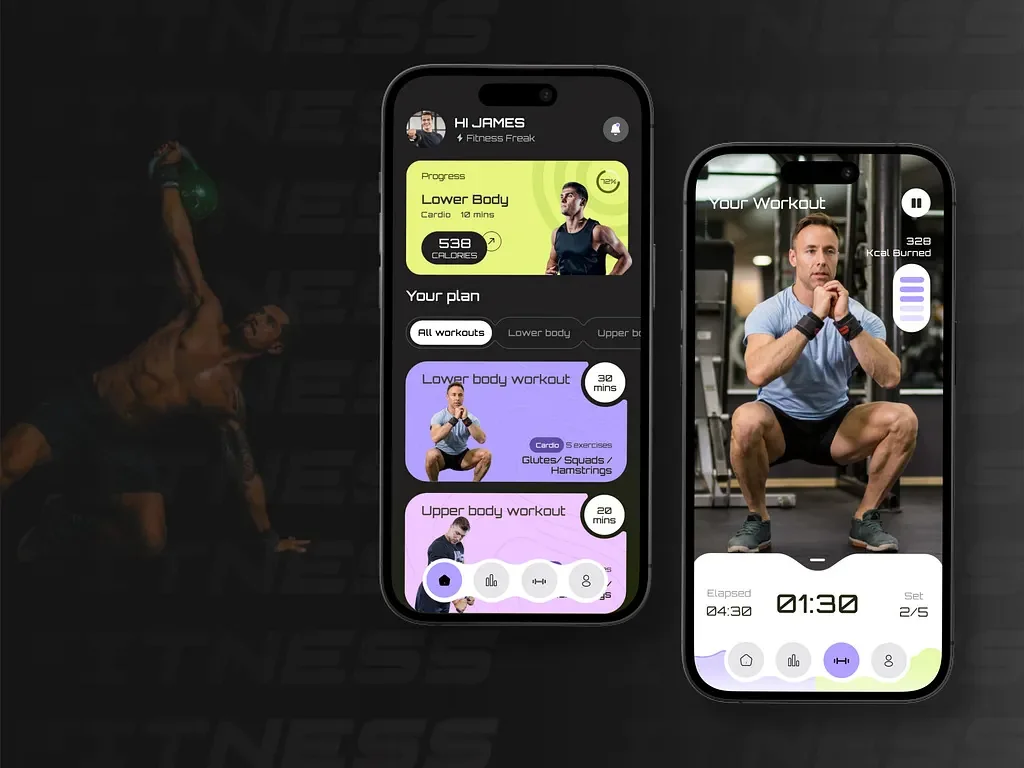 Fitness workout app UI design — DartSyn product design